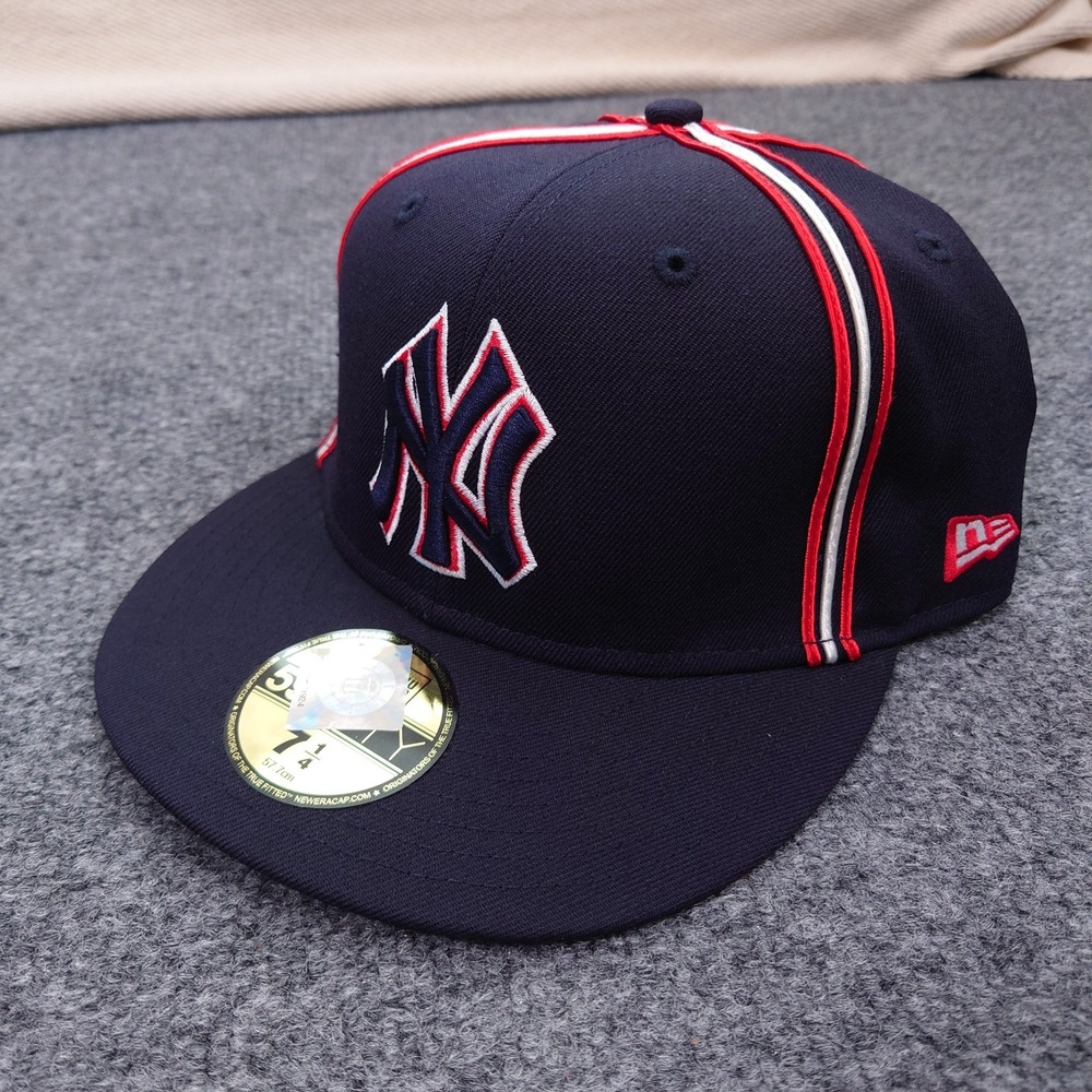 Yankees NY New Era 59Fifty Hat 7 1/4 MLB Piping 2 Tone Red White & Blue Wool